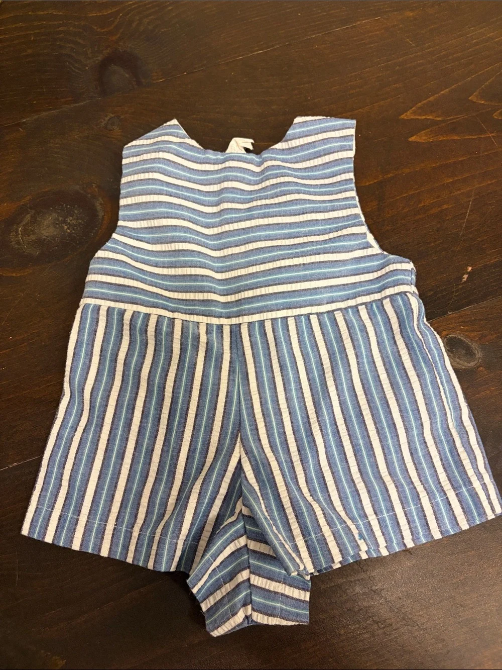 Vtg Blue and White Striped Baby Romper with Airplane Applique 3-6 months